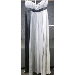 Betsy Johnson Strapless Maxi Dress Size 4 Black Gray Ivory Color Block Chiffon